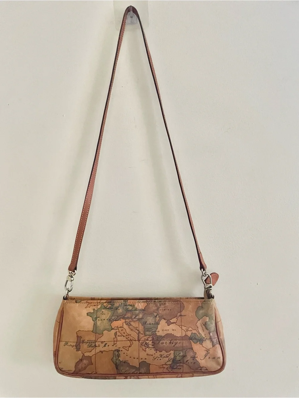 Vintage Alviero Martini 1A Classe Geo Classic Map Print Leather Crossbody Bag